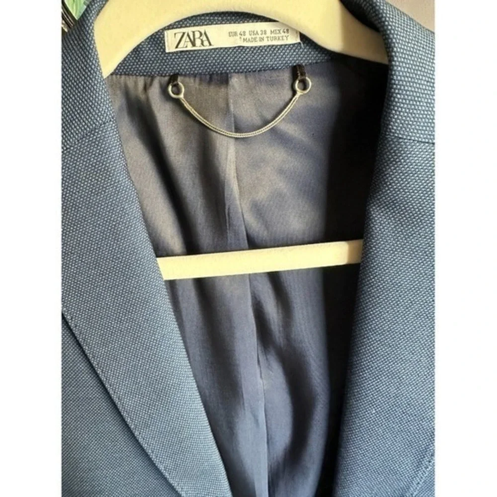 NWT ZARA Mens Navy Blazer Suit Jacket Formal Business Size 38‎